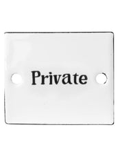 Laden Sie das Bild in den Galerie-Viewer, Weißes Schild aus Emaille mit der schwarzen Aufschrift Private
