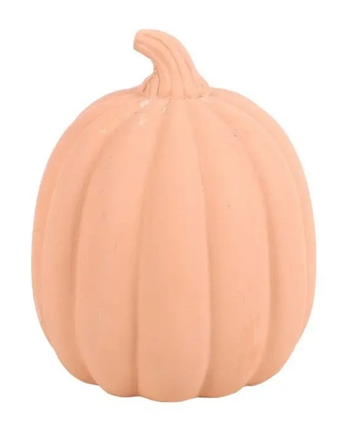 Terrakotta Kürbis mit geschnitztem Gesicht für Halloween von hinten