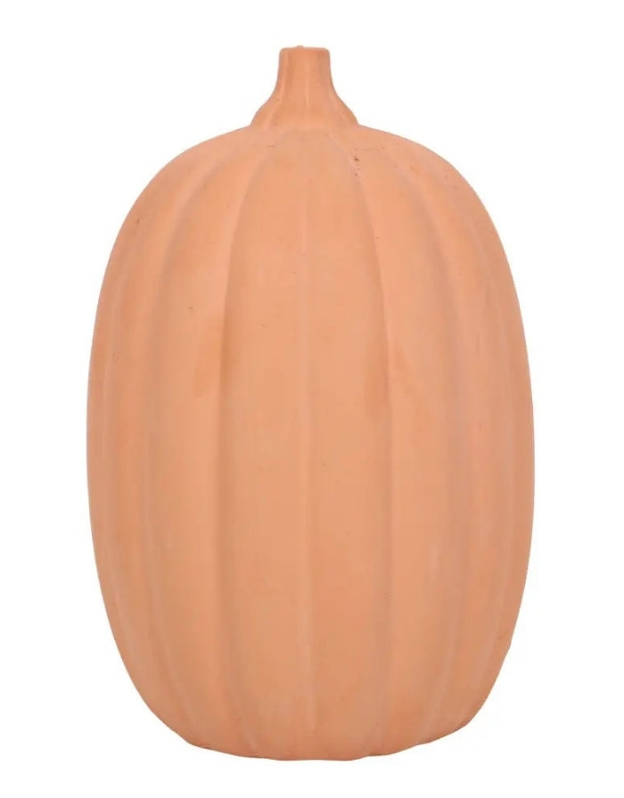 Terrakotta Kürbislaterne von Something Different mit klassischem Halloween-Kürbisgesicht für ein Teelicht, 23 cm hoch von hinten