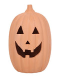 Terrakotta Kürbislaterne von Something Different mit klassischem Halloween-Kürbisgesicht für ein Teelicht, 23 cm hoch als Freisteller von vorne