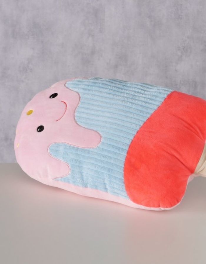 Handgearbeitetes Dekokissen in Eisform in Pink, Rot und Helltürkis