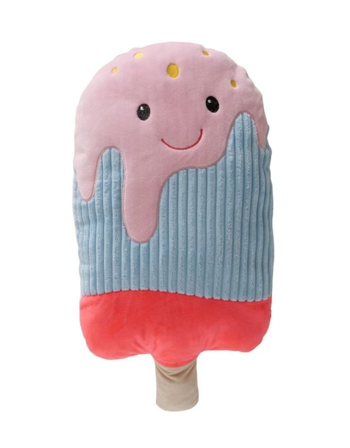 Handgearbeitetes Dekokissen in Eisform in Pink, Rot und Helltürkis