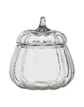 Schale Pumpkin M von Affari of Sweden aus klarem Glas in Kürbisform mit passendem Deckel, Ø 15 × H 15 cm.
