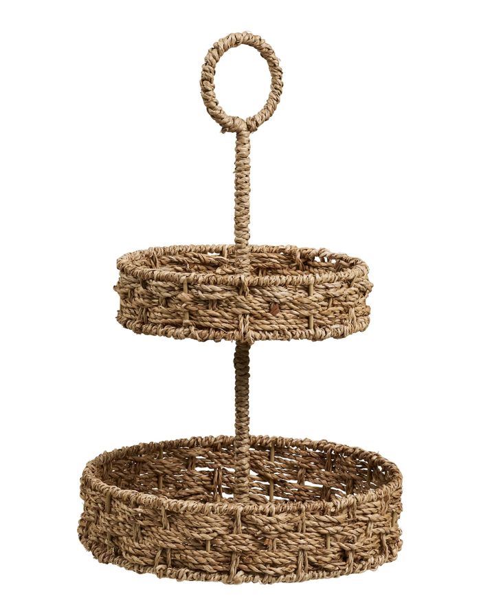  Seegras Etagere Rifbjerg von House Nordic in Natur mit geflochtener Oberfläche, Ø 25 cm und 40,5 cm hoch.