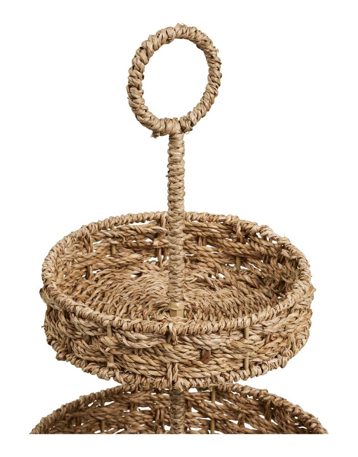 Seegras Etagere Rifbjerg von House Nordic in Natur mit geflochtener Oberfläche, Ø 25 cm und 40,5 cm hoch, Nahaufnahme.