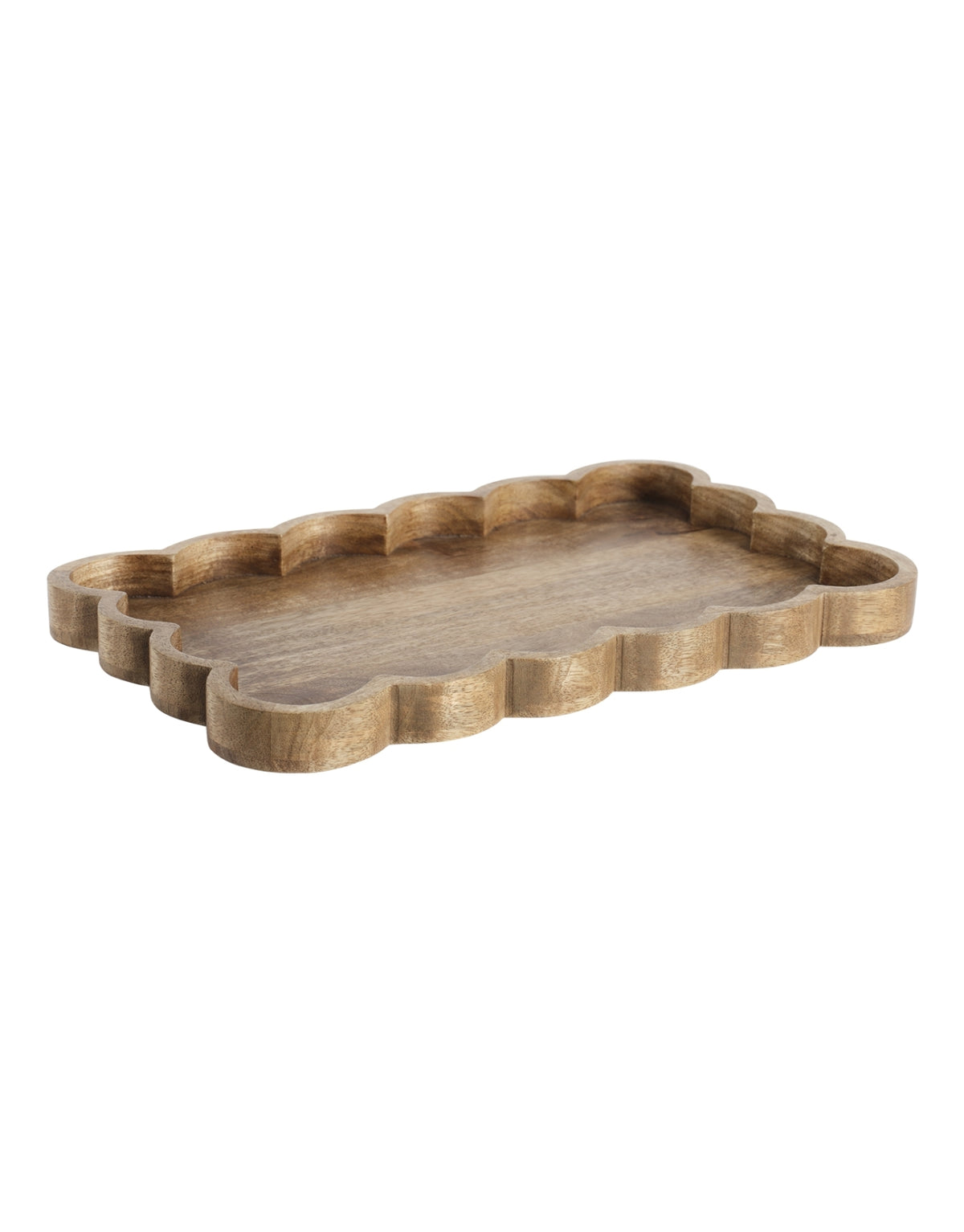 Rechteckiges Nico Tablett von Affari of Sweden aus naturfarbenem Mangoholz mit charakteristischer Holzmaserung und leicht erhöhtem Rand im Format 40 × 25 cm.