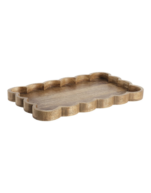 Rechteckiges Nico Tablett von Affari of Sweden aus naturfarbenem Mangoholz mit charakteristischer Holzmaserung und leicht erhöhtem Rand im Format 40 × 25 cm.