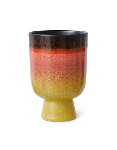 Mehrfarbiger Übertopf Retro Fig von HKliving aus handglasiertem Steinzeug mit glänzender, reaktiver Glasur, 13×13×19,5 cm – auffällig und einzigartig.