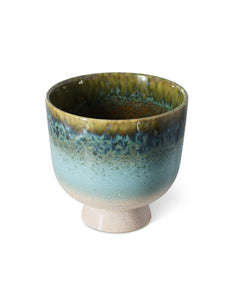 Eisblauer Übertopf Retro Lagoon von HKliving aus glasiertem Steinzeug mit reaktiver Glasur, 20,5×20,5×20 cm – Unikat für kleine bis mittelgroße Zimmerpflanzen.