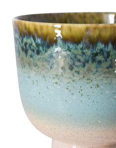 Eisblauer Übertopf Retro Lagoon von HKliving aus glasiertem Steinzeug mit reaktiver Glasur, 20,5×20,5×20 cm – Unikat für kleine bis mittelgroße Zimmerpflanzen.