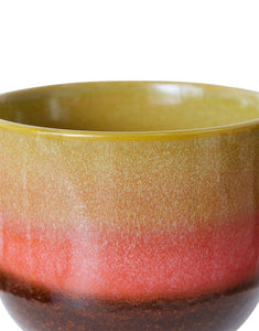 Mehrfarbiger Übertopf Lime Green von HKliving aus handglasiertem Steinzeug mit reaktiver Glasur, 16,5×16,5×24 cm – kräftige Farben und einzigartiges Design für den Innenbereich.