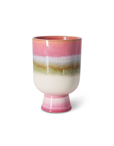 Mehrfarbiger Übertopf Retro Rosefield von HKliving aus Steinzeug mit rosa, weißen und grünen Akzenten, 13×13×19,5 cm – handgefertigt mit reaktiver Glasur.