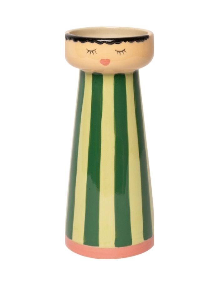Grün Rosa gestreifte Vase von Au Maison mit Gesicht