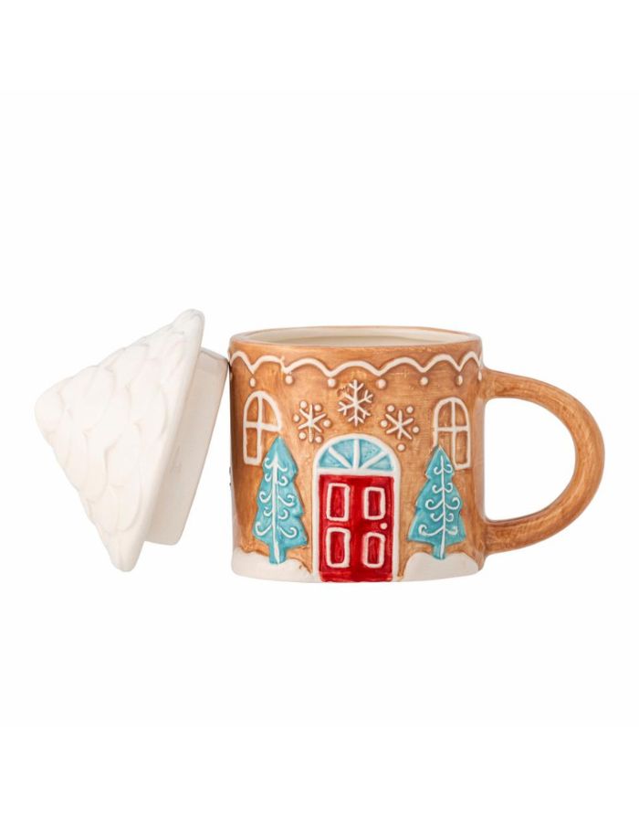 Handbemalte Ginnie Tasse mit Deckel – Bloomingville Weihnachtsdesign