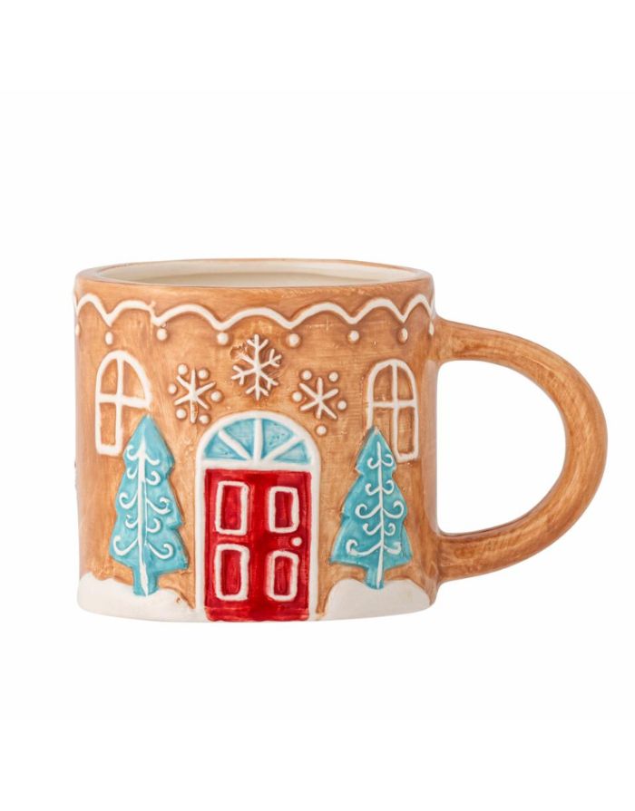 Handbemalte Ginnie Tasse mit Deckel – Bloomingville Weihnachtsdesign
