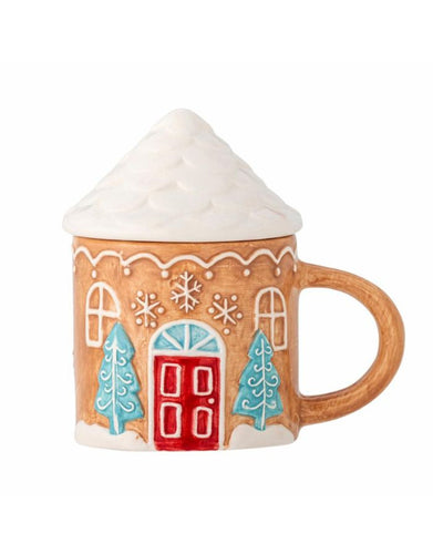 Handbemalte Ginnie Tasse mit Deckel – Bloomingville Weihnachtsdesign