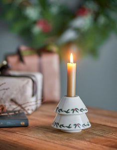 Bloomingville Kerzenhalter Berry White mit zartem Weihnachtsmotiv