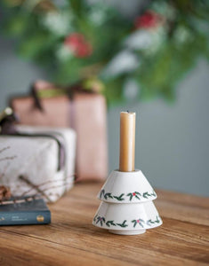 Bloomingville Kerzenhalter Berry White mit zartem Weihnachtsmotiv