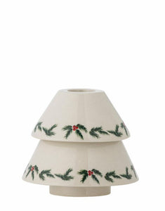 Bloomingville Kerzenhalter Berry White mit zartem Weihnachtsmotiv