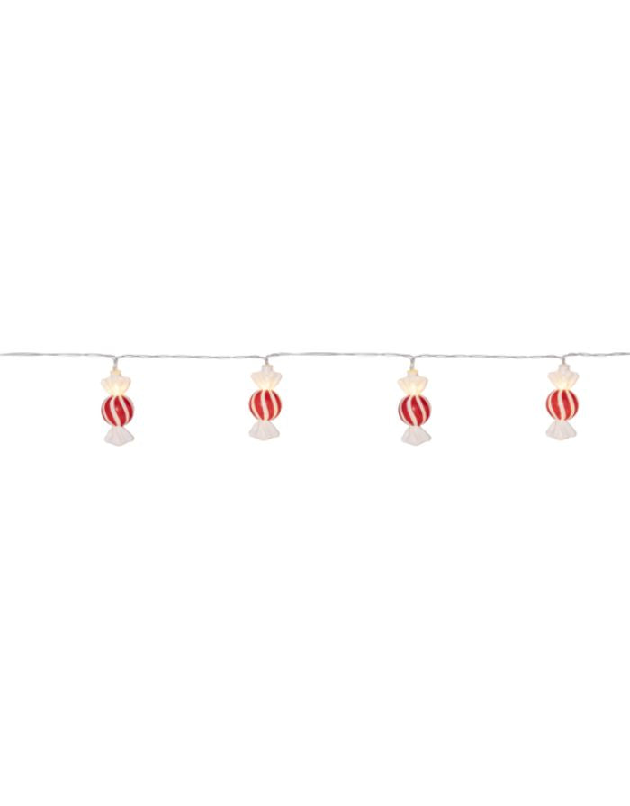 Lichterkette Bonbon von Star Trading mit roten und weißen Bonbon-Anhängern und warmweißen LEDs – festliche Weihnachtsdeko für Innenräume