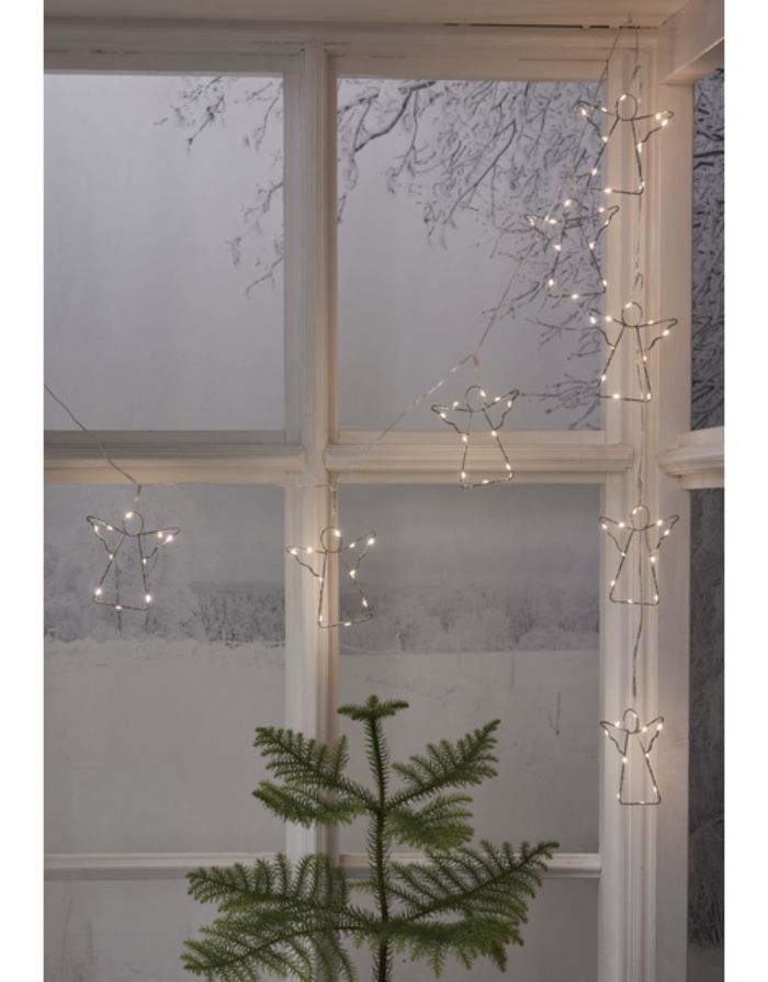 Lichterkette Angela von Star Trading mit silbernen Metallringen und warmweißen LEDs – elegante Weihnachts- und Ganzjahresdeko für Innenräume.