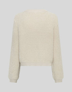 Nerida Knit Jacke von MSCH Copenhagen in Oatmeal – boxy Fit, Double-Knit, kontrastfarbene Knöpfe und Rippbündchen, weich und warm für stilvolle Layering-Looks.