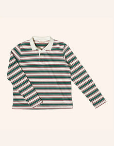 Gestreiftes Poloshirt von Popeia in Dunkelgrün und Bordeaux aus 100 % Bio-Baumwolle mit Relaxed Fit und geripptem Kragen