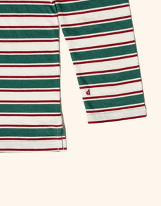 Gestreiftes Poloshirt von Popeia in Dunkelgrün und Bordeaux aus 100 % Bio-Baumwolle mit Relaxed Fit und geripptem Kragen