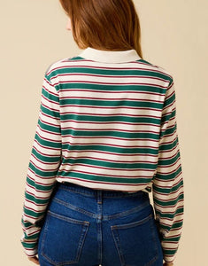 Gestreiftes Poloshirt von Popeia in Dunkelgrün und Bordeaux aus 100 % Bio-Baumwolle mit Relaxed Fit und geripptem Kragen