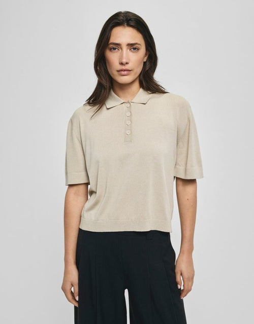 MSCH Copenhagen Shirt Terine 2/4 Peyote in Beige mit Polokragen und Knopfleiste.