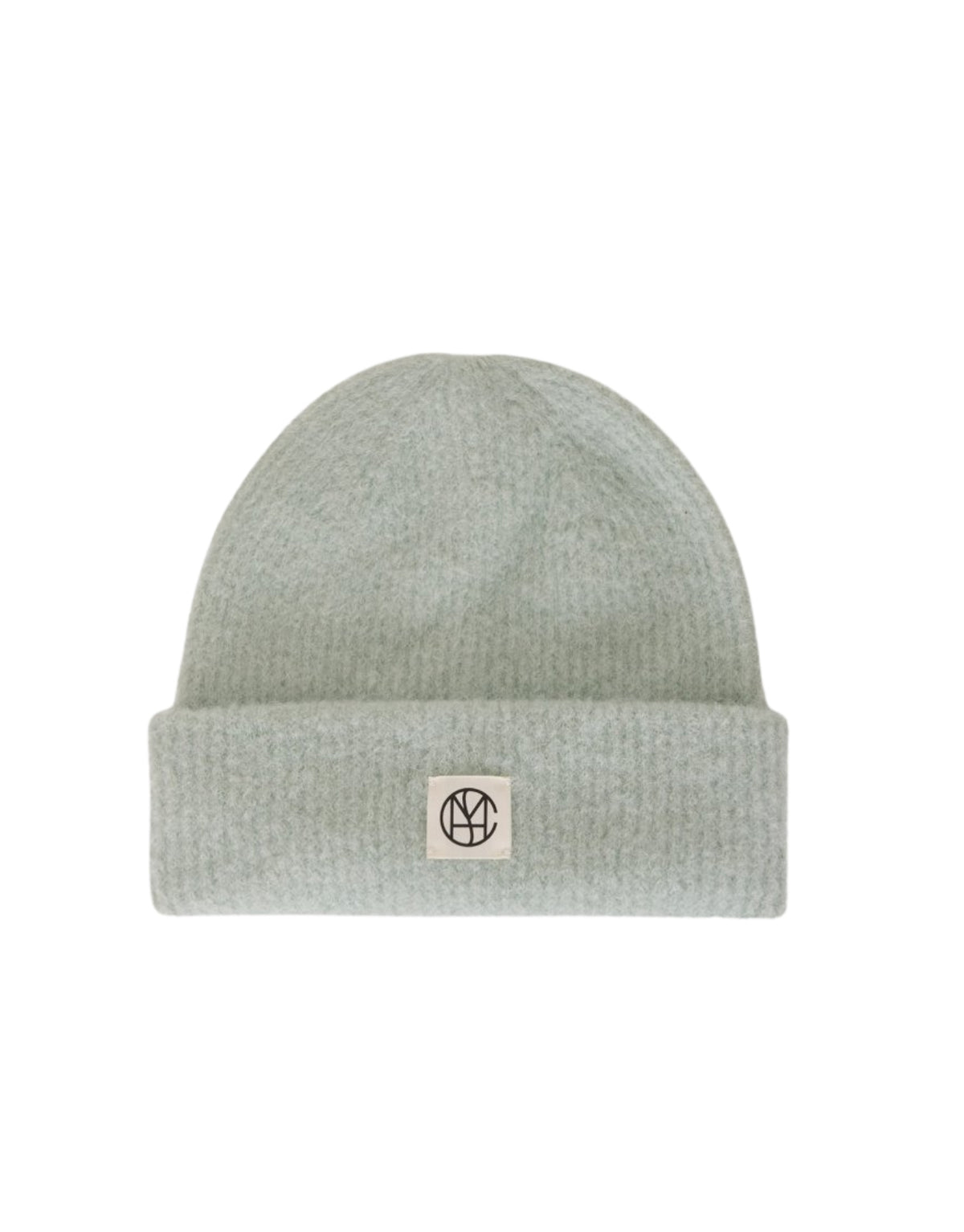 Hope Icon Beanie von MSCH Copenhagen aus weichem Woll- und Alpakamix in Harbor Gray mit gerippter Strickstruktur, breitem Umschlag und dezentem Logo-Patch.