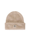 Hope Icon Beanie in der Farbe Oatmeal Melange von MSCH Copenhagen aus weichem Woll- und Alpakamix mit gerippter Strickstruktur, breitem Umschlag und dezentem Logo-Patch