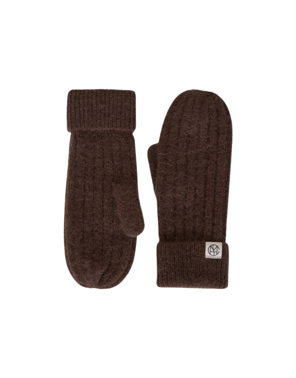 Braune Hope Icon Handschuhe von MSCH Copenhagen aus weichem Woll- und Alpakamix mit gerippter Strickstruktur, umgeschlagenen Bündchen und dezentem Logo-Etikett.