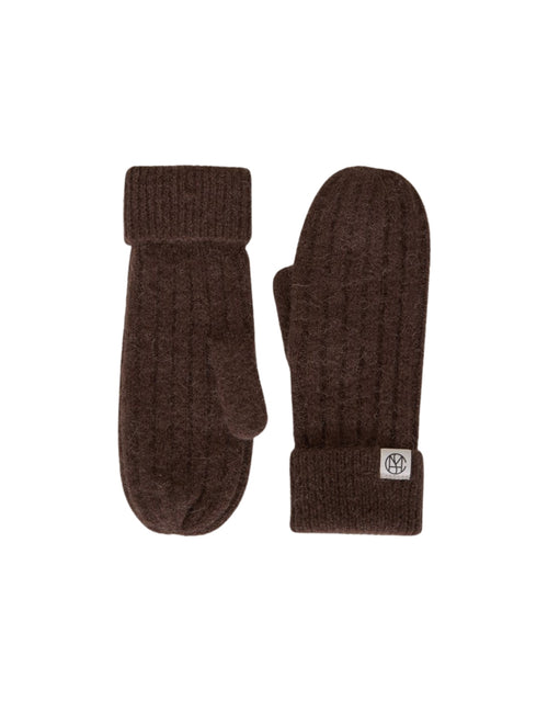 Braune Hope Icon Handschuhe von MSCH Copenhagen aus weichem Woll- und Alpakamix mit gerippter Strickstruktur, umgeschlagenen Bündchen und dezentem Logo-Etikett.