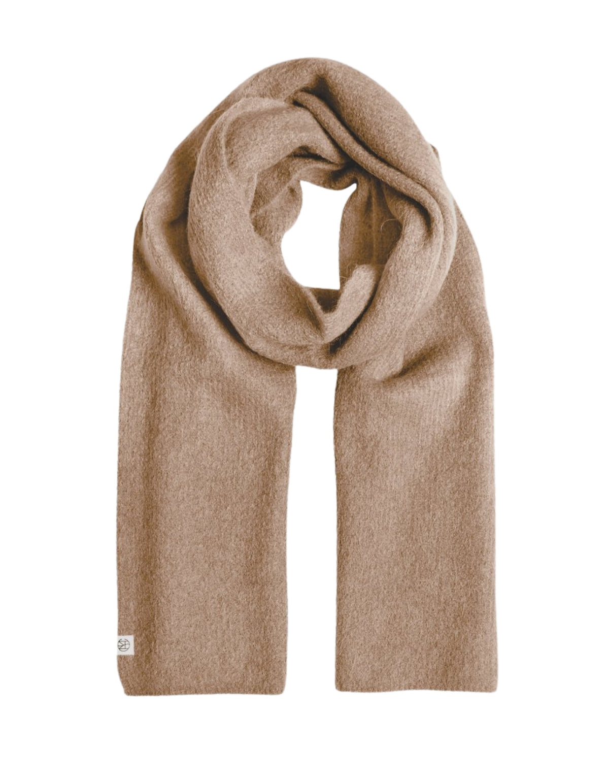 Beigefarbener MSCHHope Icon Scarf von MSCH Copenhagen aus weichem Woll- und Alpakamix mit gebürsteter Oberfläche und dezentem Logo