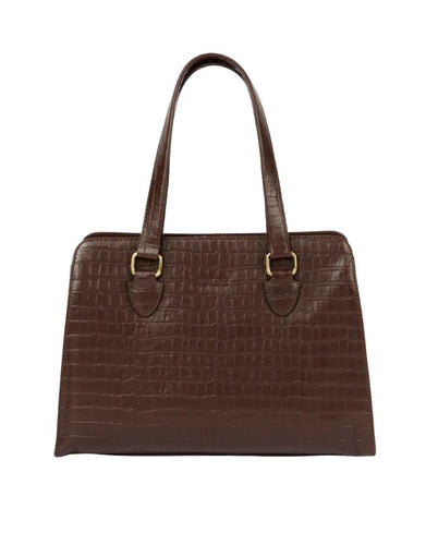 O MY BAG Blair Croco Large Chocolate – elegante Croco-Ledertasche mit Laptopfach und Crossbody-Riemen.