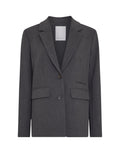  Dunkelgrau melierter Inge Henrike Loose Blazer von MSCH Copenhagen mit lockerer Passform, Reverskragen, zwei Knöpfen, Pattentaschen und raffiniertem Rückenschlitz als Freisteller von vorne