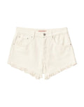 Offwhite High Waist Denim-Shorts von Gina Tricot mit fransigen Kanten und klassischem Five-Pocket-Design.