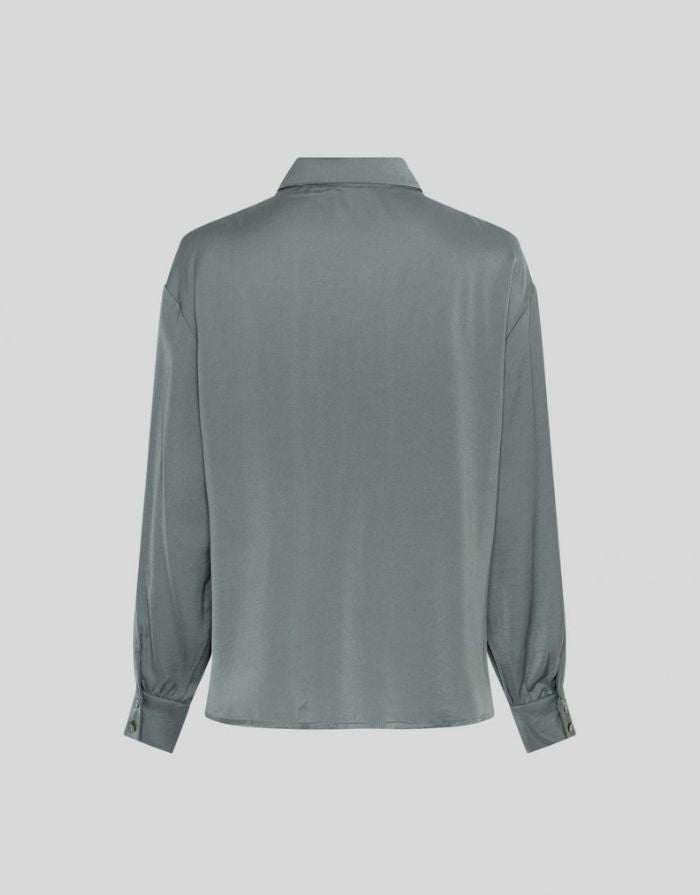 MSCH Copenhagen Bluse Sandeline Maluca Laurel Wreath in Grün mit Knopfleiste und klassischem Kragen.