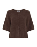Bondie Hope 2/4 Cardigan von MSCH Copenhagen in Hot Fudge mit kurzen weiten Ärmeln, Rundhalsausschnitt und Knopfleiste.