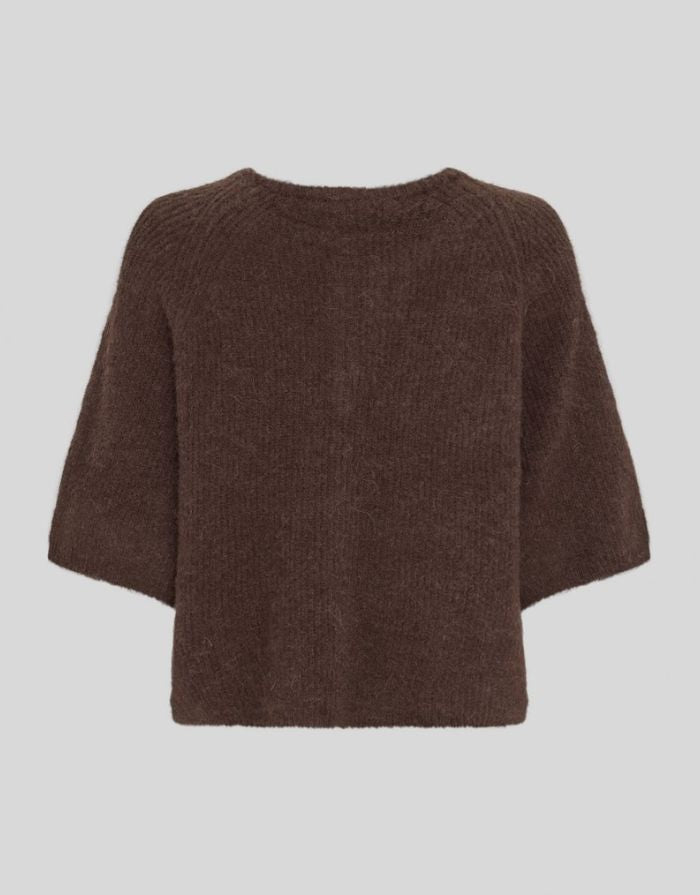 Bondie Hope 2/4 Cardigan von MSCH Copenhagen in Hot Fudge mit kurzen weiten Ärmeln, Rundhalsausschnitt und Knopfleiste.