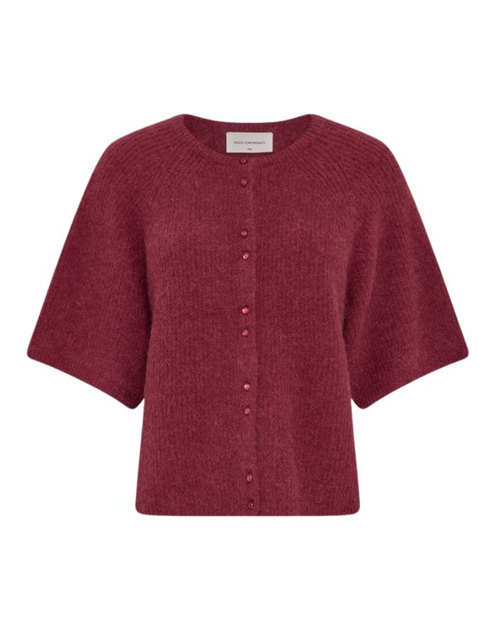 Bondie Hope 2/4 Cardigan von MSCH Copenhagen in Rhododendron mit kurzen weiten Ärmeln, Rundhalsausschnitt und Knopfleiste Freisteller