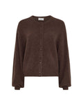 Brauner Cardigan Bondie Hope von MSCH Copenhagen in Hot Fudge mit Rundhalsausschnitt, Knopfleiste und langen Ballonärmeln.