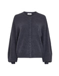 Blauer MSCHBondie Hope Cardigan von MSCH Copenhagen aus weichem Wollmix mit Rundhalsausschnitt, Knopfleiste und langen Ballonärmeln.