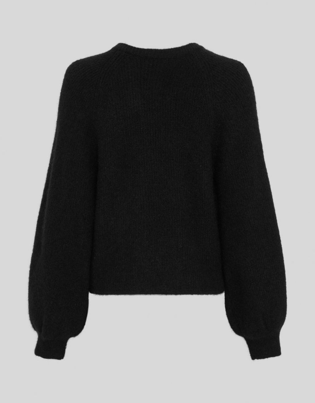 Schwarzer Cilia Hope Cardigan von MSCH Copenhagen aus weichem Woll-Alpaka-Mix mit Rundhalsausschnitt, drei Knöpfen und abgerundeter Vorderseite von hinten