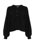 Schwarzer Cilia Hope Cardigan von MSCH Copenhagen aus weichem Woll-Alpaka-Mix mit Rundhalsausschnitt, drei Knöpfen und abgerundeter Vorderseite.
