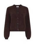 Dunkelbraune Taile Nerida Strick Jacke von MSCH Copenhagen aus weichem Woll- und Alpakamix mit Rundhalsausschnitt, dunklen Knöpfen und gerippten Abschlüssen.