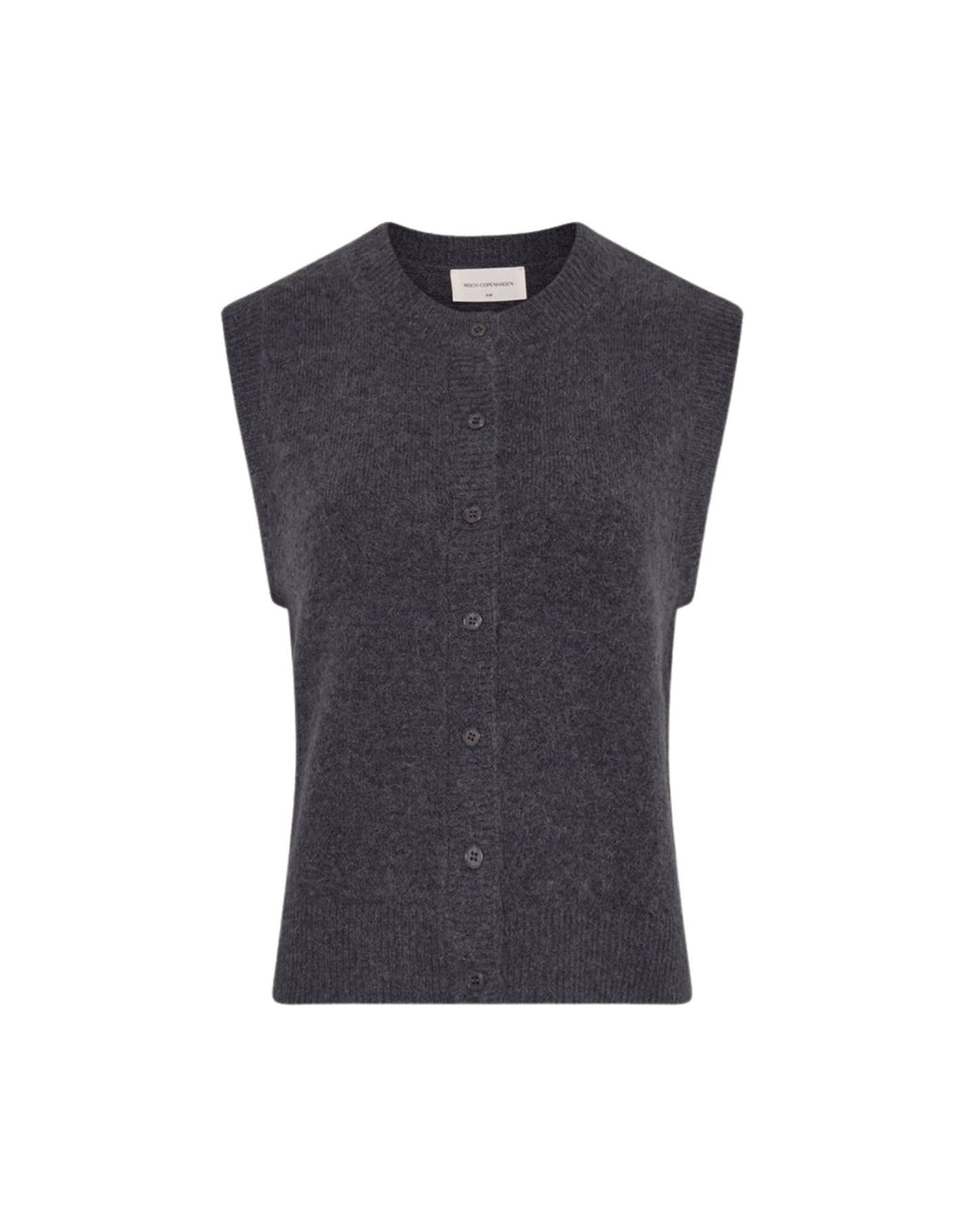 Blauer Kurzarm Cardigan Bondie Hope von MSCH Copenhagen in India Ink mit Rundhalsausschnitt, Knopfleiste und feinen Rippbündchen.