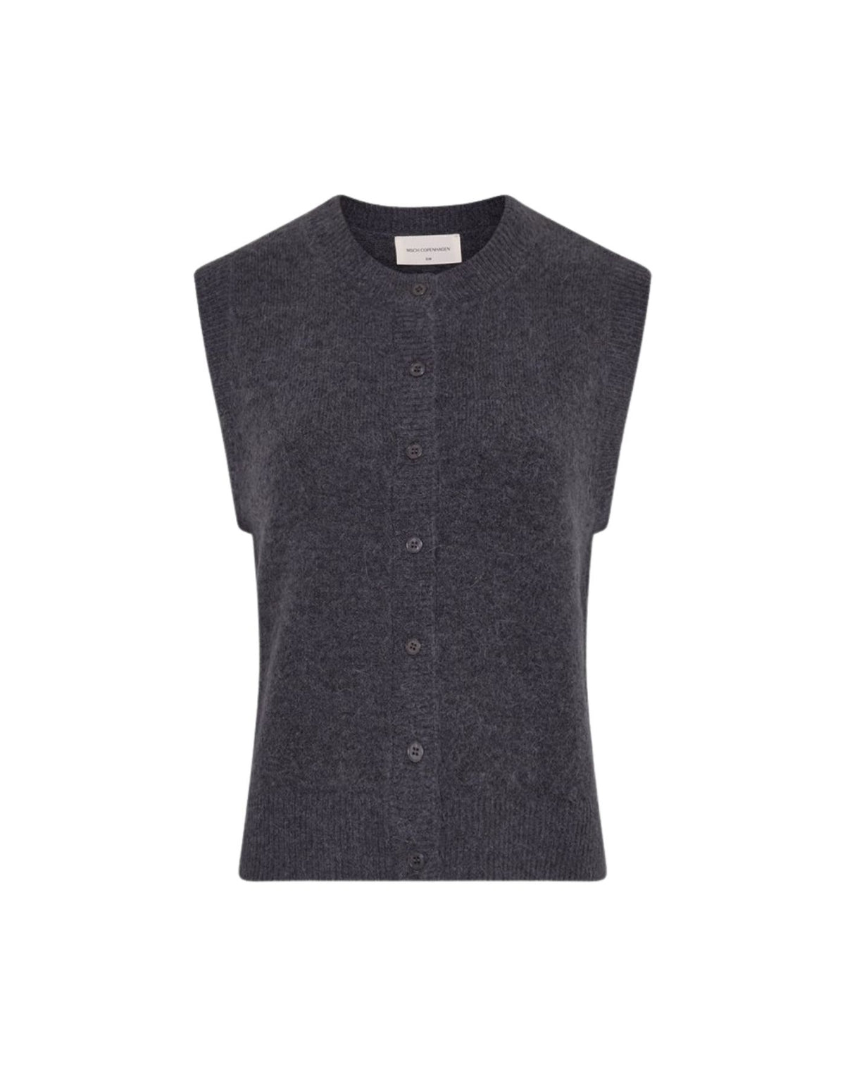 Blauer Kurzarm Cardigan Bondie Hope von MSCH Copenhagen in India Ink mit Rundhalsausschnitt, Knopfleiste und feinen Rippbündchen.