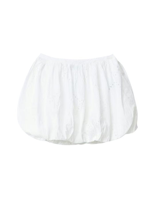 Weißer Minirock von Gina Tricot mit gestickten Details und elastischem Bund.